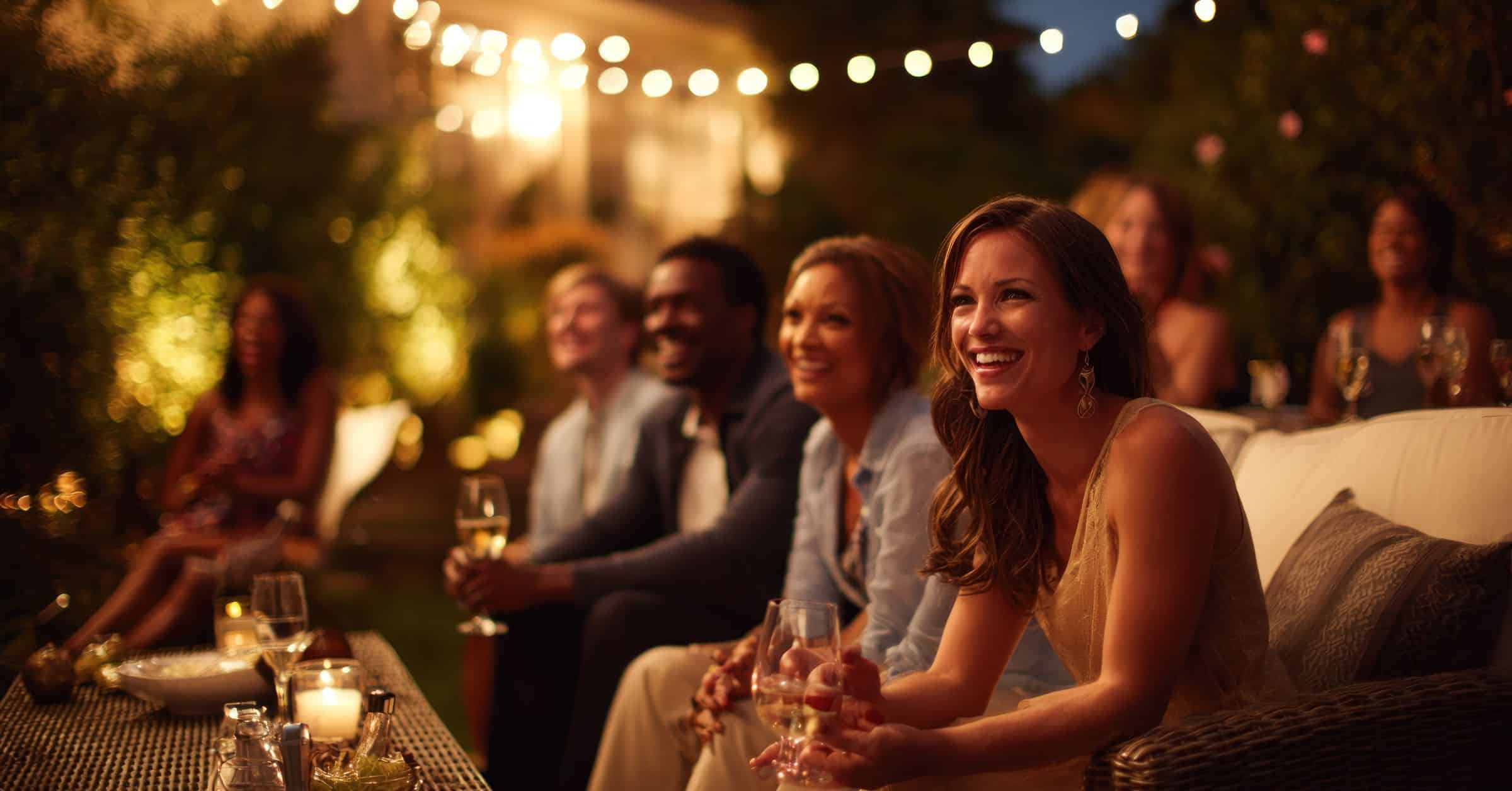 Friends gather outdoors at night View more by Hamdi Kandi from Hamdi Kandi Studio Choosing the Right (Outdoor Permanent Lights) for Long-Lasting Curb Appeal