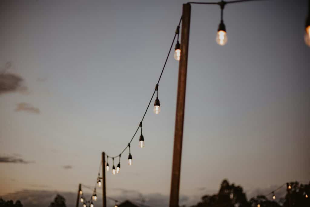 a group of lights on a pole