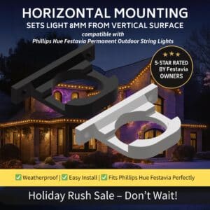 Phillips Hue Festavia Permanent Outdoor String Lights | Clean, Professional Look | 8MM HORIZONTAL Mount From Wall