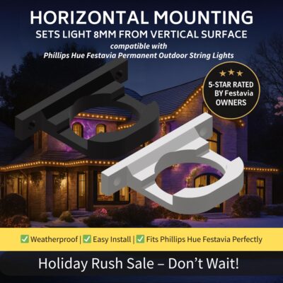Phillips Hue Festavia Permanent Outdoor String Lights | Clean, Professional Look | 8MM HORIZONTAL Mount From Wall