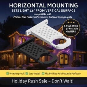 Phillips Hue Festavia Permanent Outdoor String Lights | Clean, Professional Look | 2.5" HORIZONTAL Mount From Wall