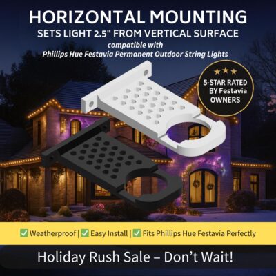 Phillips Hue Festavia Permanent Outdoor String Lights | Clean, Professional Look | 2.5" HORIZONTAL Mount From Wall