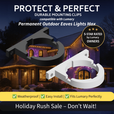 8mm 90 Degree Mounting Brackets for Lumary Permanent Outdoor Eaves Lights Max, Low Profile Soffit Clips and Outdoor Light Mounts